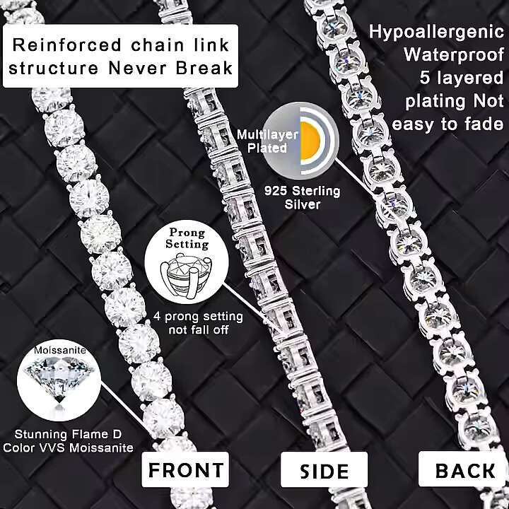 OACOCA 2025 925 Sterling Silver VVS Mossanite 2mm--6.5mm VVS Diamond Women Mans Necklace Moissanite Tennis Chain