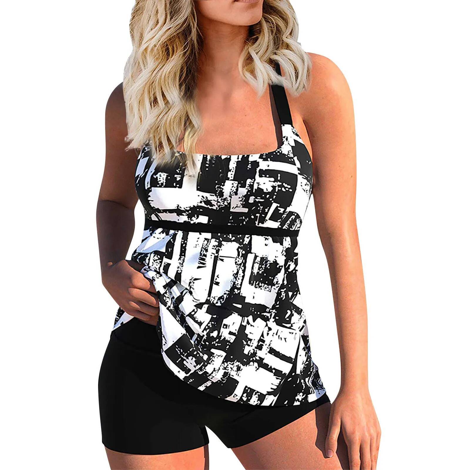 Women's Sexy Slim Fit Sling Split Bikini Plus Size (Two Piece) Strape Tankini Set Printed Beach Swimsuit Women