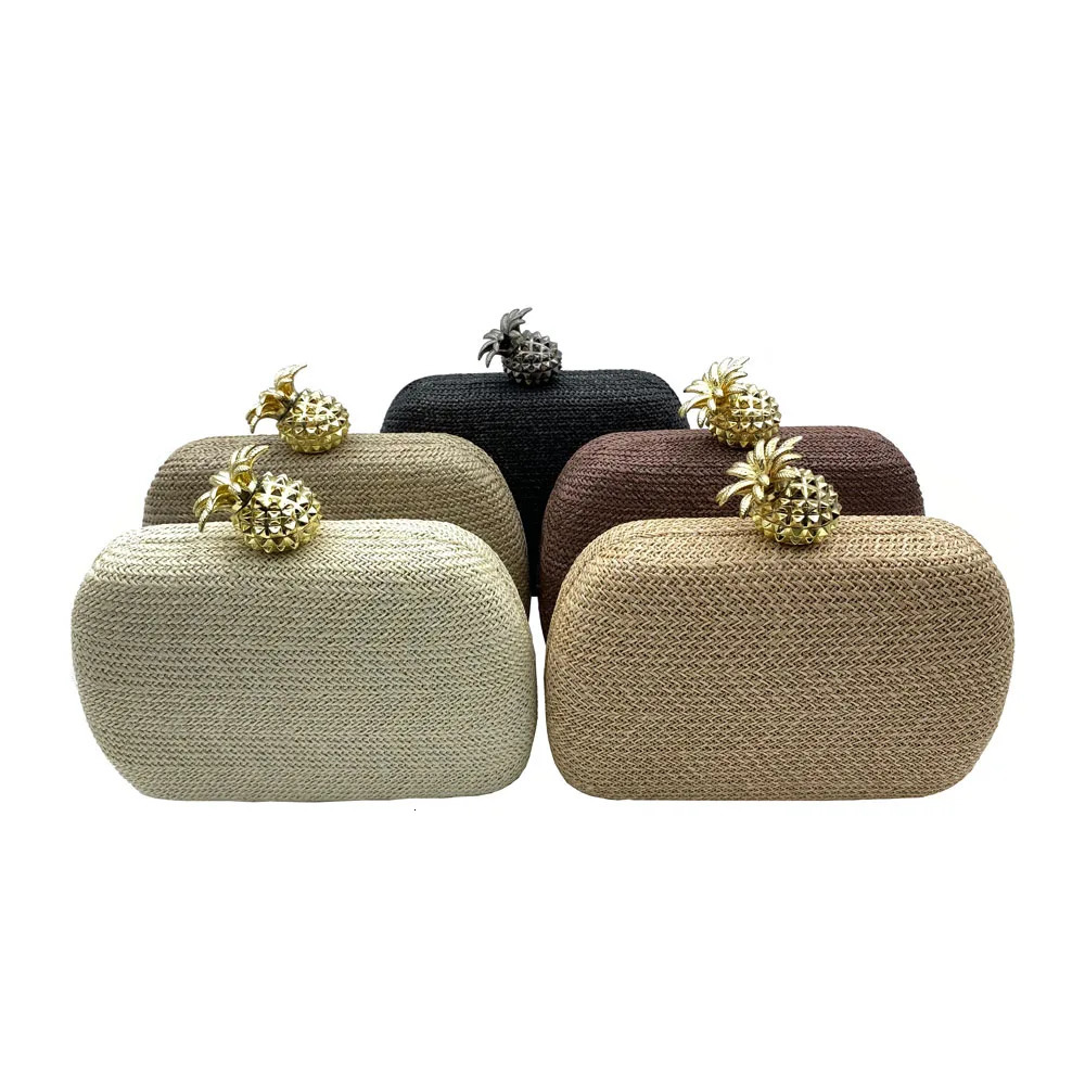 Fashion Pineapple Women Evening Bags Ladies Raffia Material Summer Clutch Purse Shoulder Chain Wedding Party Handbags 250605