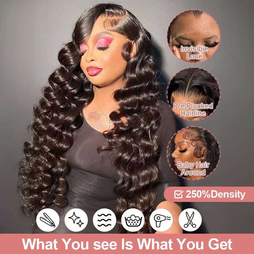 40Inch Loose Deep 13x4 13x6 360 Human Hair 250 Density Brazilian Water Curly Nature Wave HD Lace Frontal Wig Preplucked