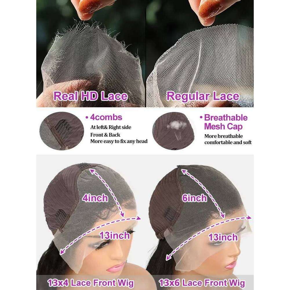 250% Density 13x4 13x6 Frontal 30 36 Inch Brazilian Straight Hd Lace Front Human Hair Wig Prepluck