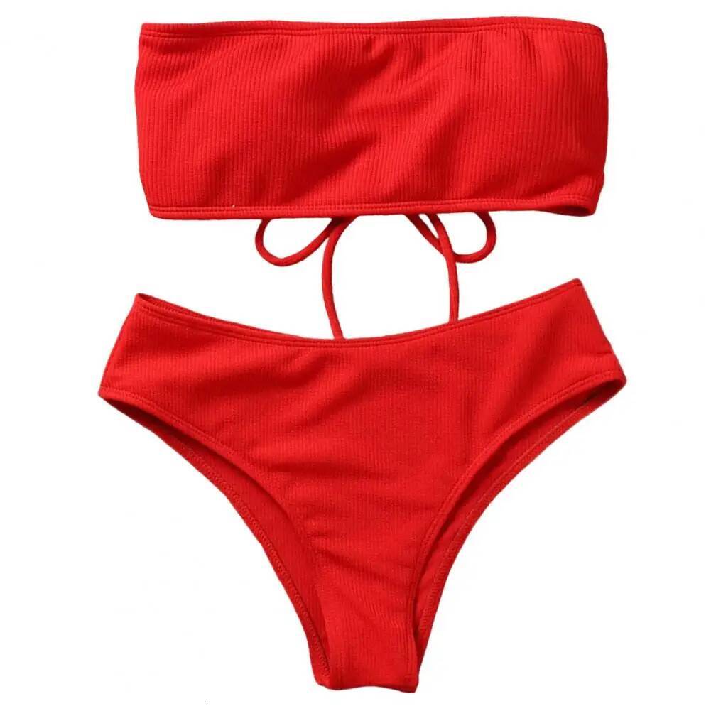Bathing Two-piece Summer Swimwear Bra Briefs Bikini Set with Chest Pad Wire-Free Beach Suit Women Clothes