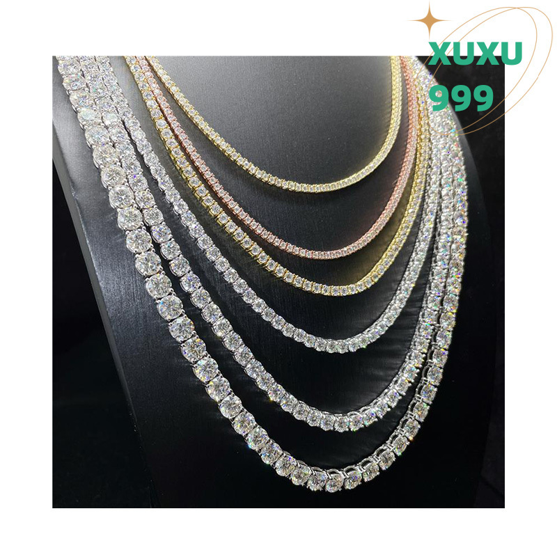OACOCA 3mm Moissanite Iced Out Tennis Chain 925 Sterling Silver Moissanite Hip Hop Jewelry 3mm Moissanite Tennis Necklace