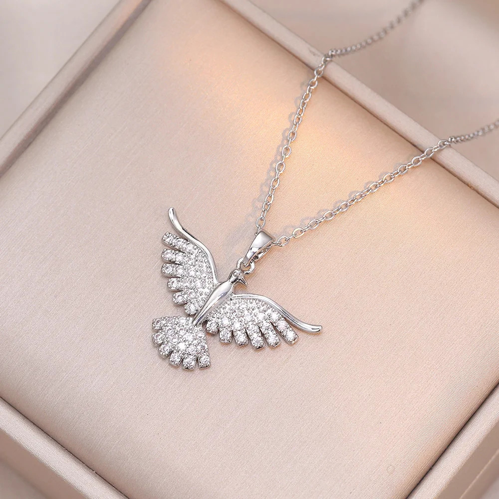 Fashion Phoenix Necklace Zircon Pendant Stainless Steel Chain Gifts for Women Girls Daily Party Accessories 250609
