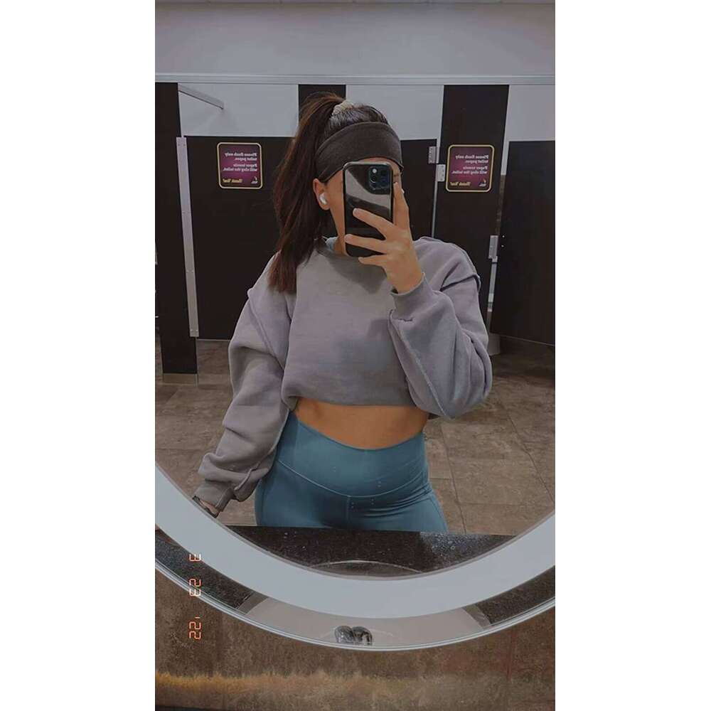 Winter Without Pockets Short Round Neck Sweatshirt Women's Thick Hoodie Plain High Quality