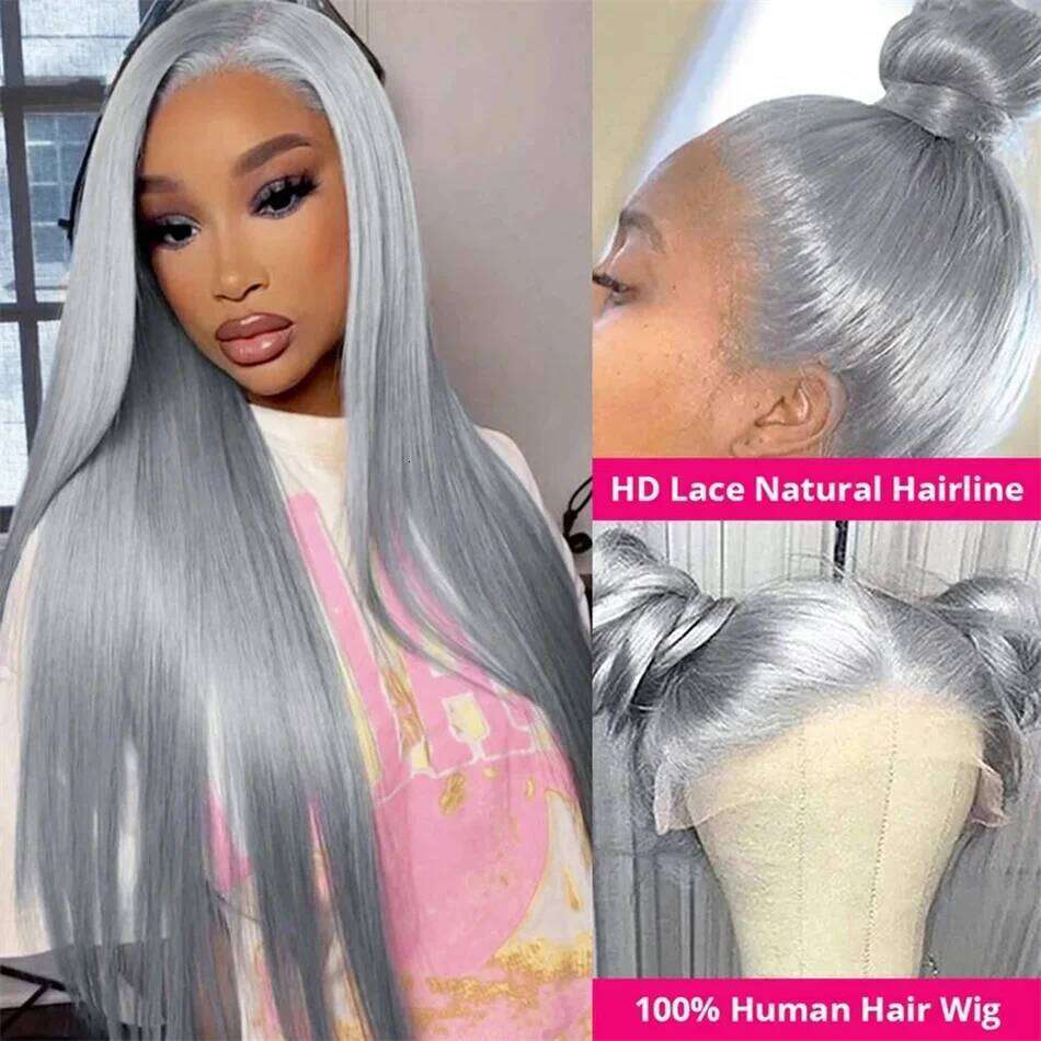 HD 13x6 Sliver Grey Front Colored Wigs 13X4 ASH Blonde Gray Straight Lace Frontal Wig Human Hair Pre Plucked