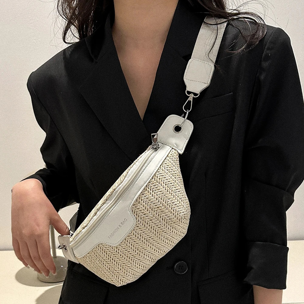 Womens Waist Pack Straw Woven Ladies Shoulder Sling Crossbody Bags for Women Summer Fanny Purse Female Belt Chest Bag 250605