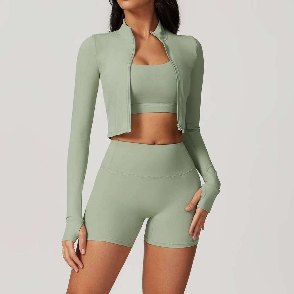 Gym 3pcs Seamless Clothes Sportswear Yoga Suits for Women Long Sleeve Fiess Set Tracksuits Sports Bra Leggings