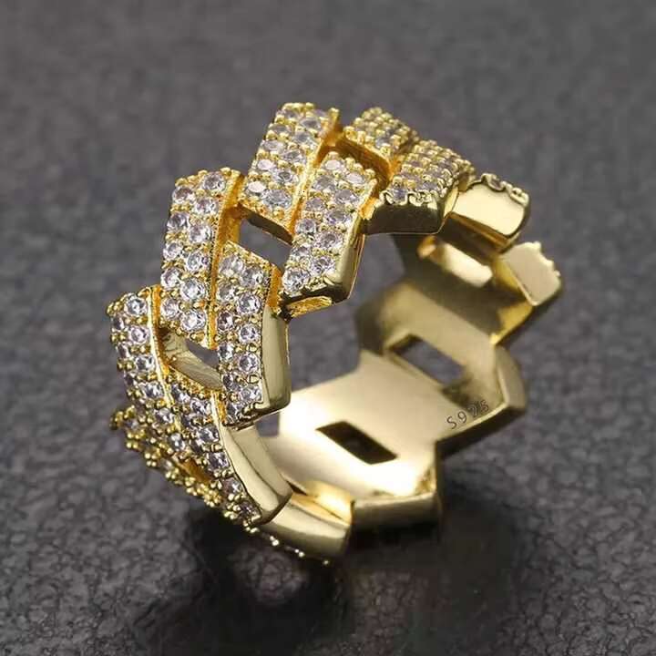 925 Sterling Silver Cuban Chain Moissanite Wedding Ring for Men Hip Hop Jewelry With Diamond and Round Cut Diamond Rings