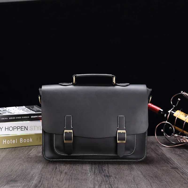 Mens Briefcase Crazy Horse PU Leather Vintage Student Satchel School Office Tote Handbag Shoulder Business Shoulder Womens Bag W250610