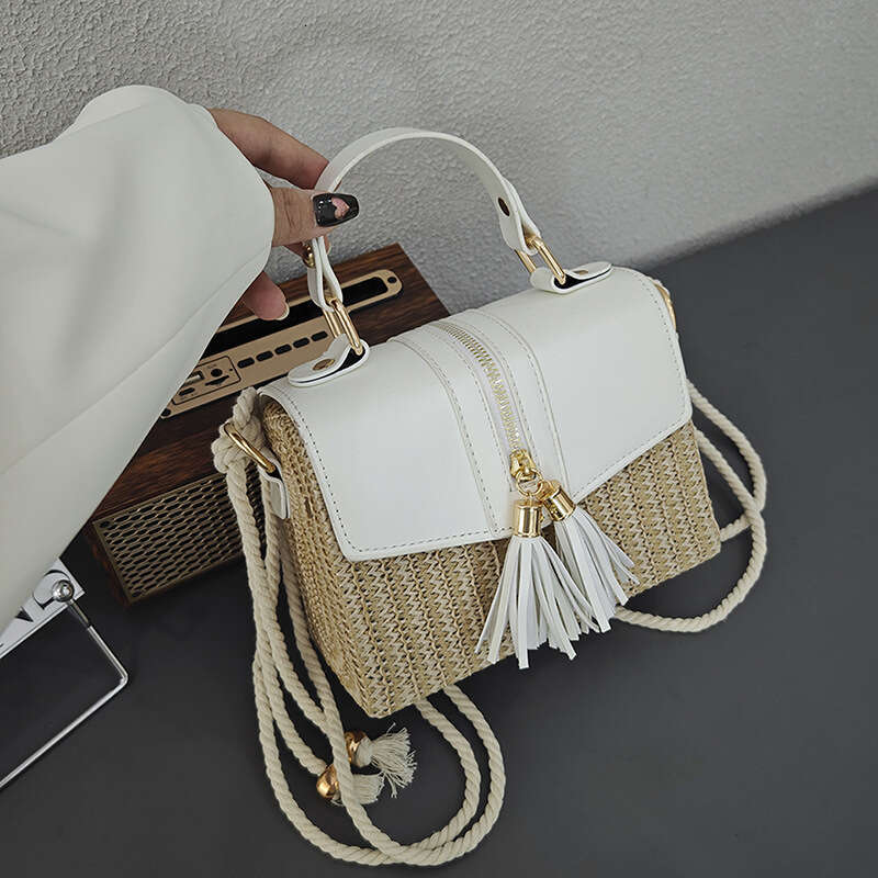 Summer Fashion High-End Color-Block Woven 2024 Stylish Patchwork Handbag Shoulder Bag GUHUISHU