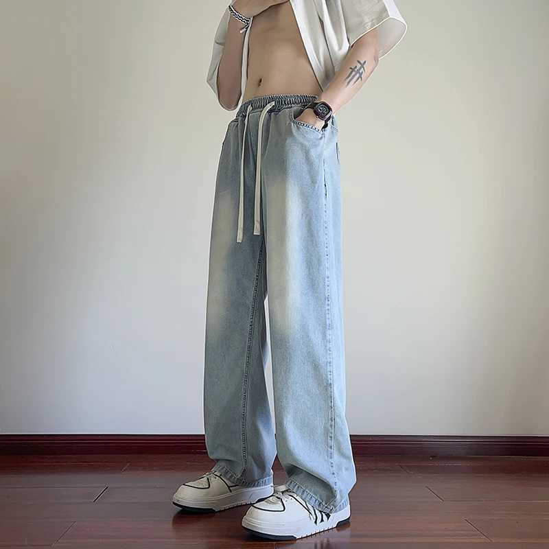 Mens Summer Jeans Light Blue Ice Silk Jeans Thin Jeans Loose-Fit Straight-Leg Pants Casual Pants Loose Straight Wide Leg Pants M250610