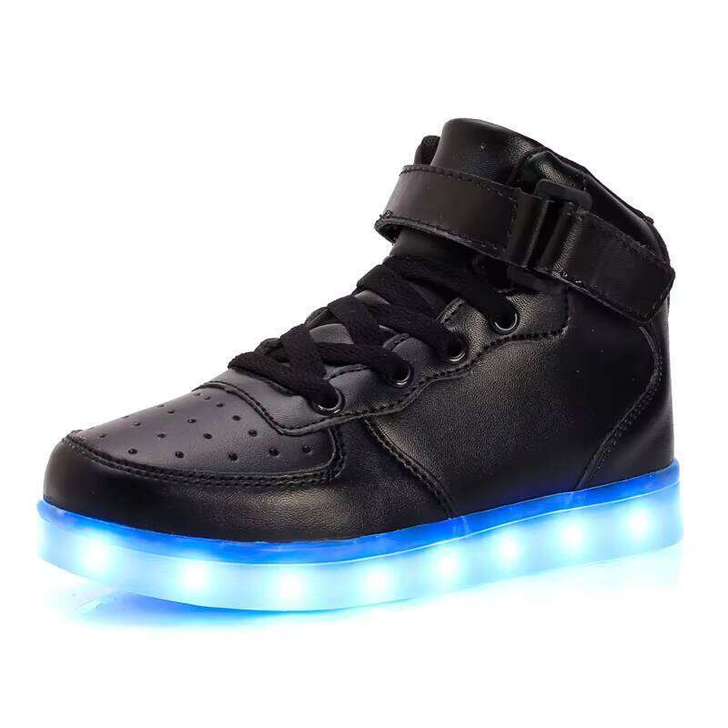 Fashion Cheap Black White Colors Unisex USB Charge Light High Top Flat LED Shoes for Adults