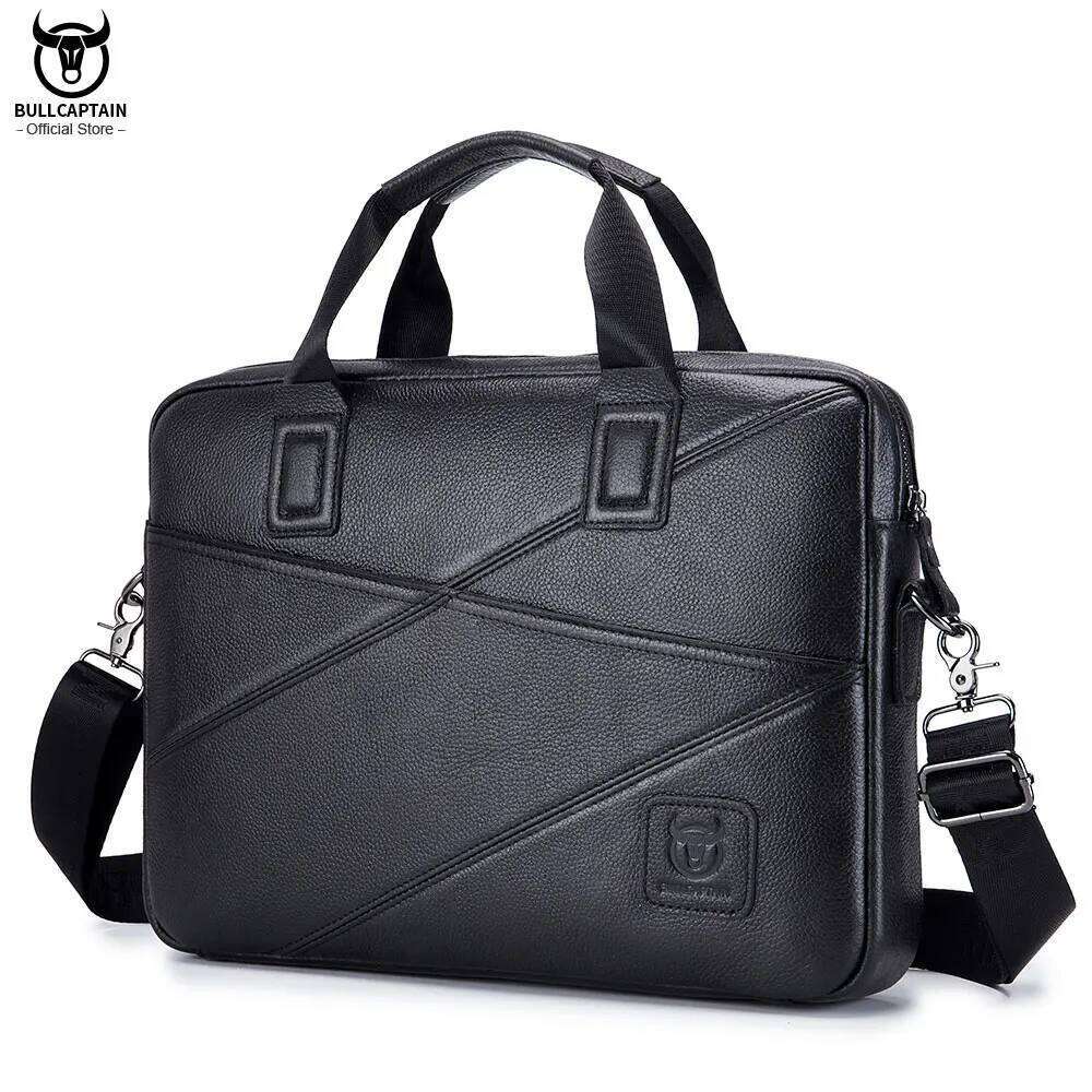 BULLCAPTAIN 2020 Men's Briefcase Business Handbag Can Be Used For 15 Inch Laptop Casual Shoulder Messenger Bags Leather Bag Men