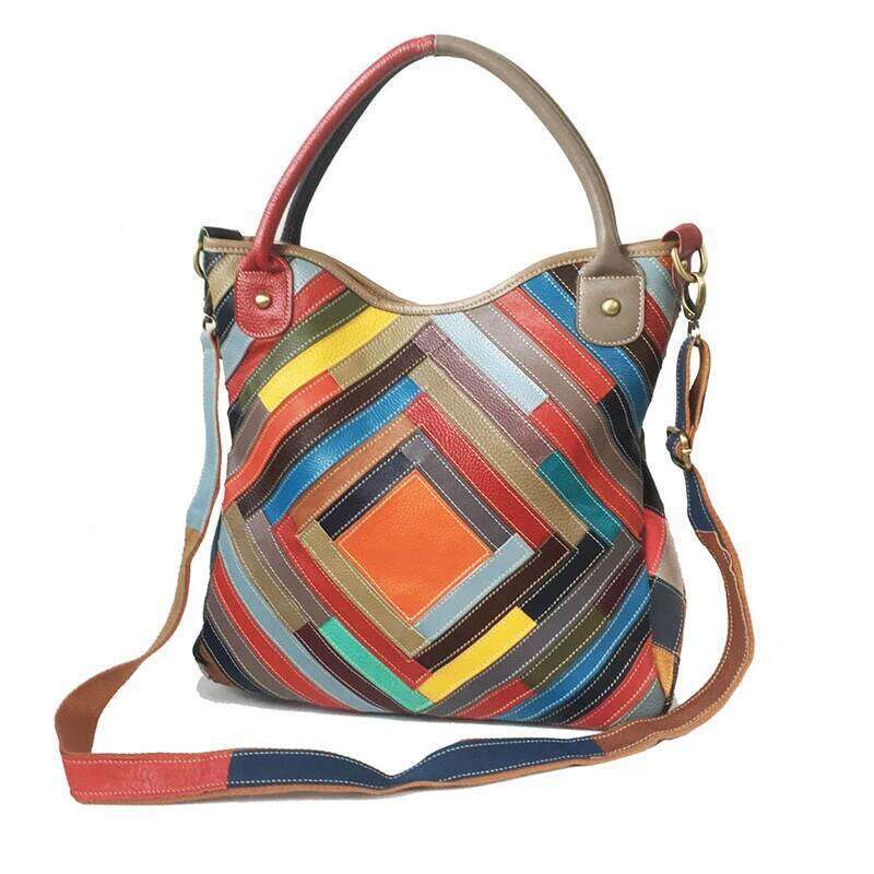 iPinee Fashion Women Large Shoulder Travel Colorful Cow Leather Bag Handbags Female Bags Design For Lady