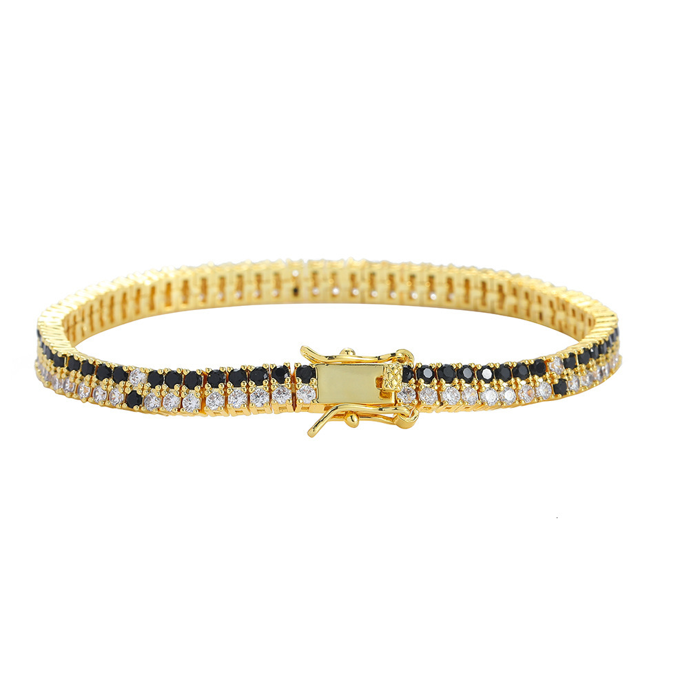 Wolf Tide Hip Hop Black And White Cubic Zirconia Tennis Bracelet Copper Inlaid Black And White Double Row Cz Stibes Sparkly Diamond Chains Bangle New 