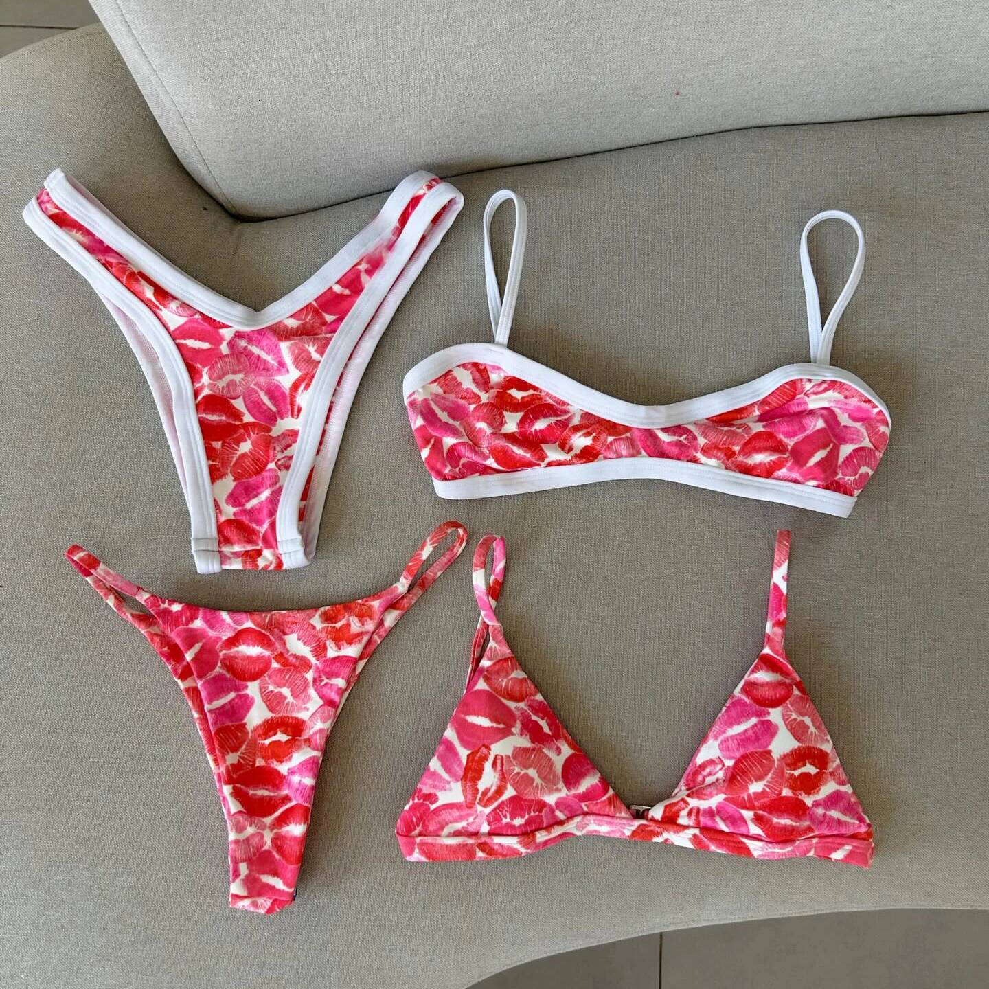Push Up Bikini Sexy Swimsuit Women 2025 Swimwear Bandeau Biquini Female Stripe Bodysuit High Cut Bathingsuit Beachwear Monokini