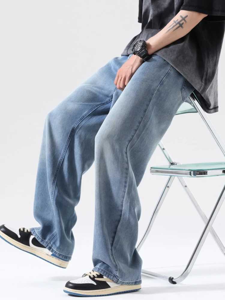New Vintage Straight Jeans Men Summer Thin Fashion Casual Loose Korean Classic Solid Color Denim Trousers Male Streetwear M250610