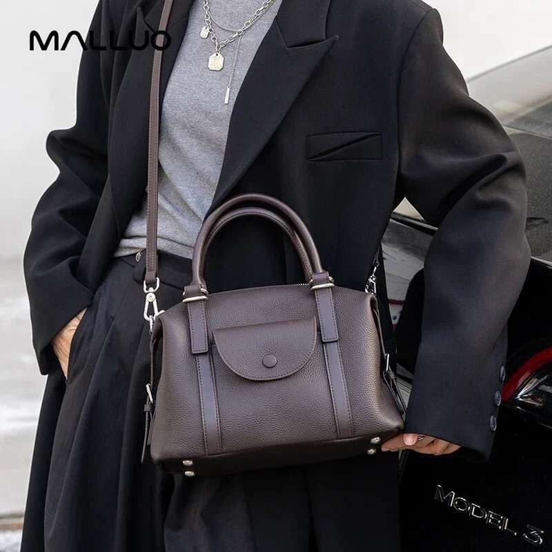 Women's Natural Cow Leather Shoulder Bags Female Fashion Designer Handbag Ladies Commute Retro Cowhide Crossbody Bag Lady