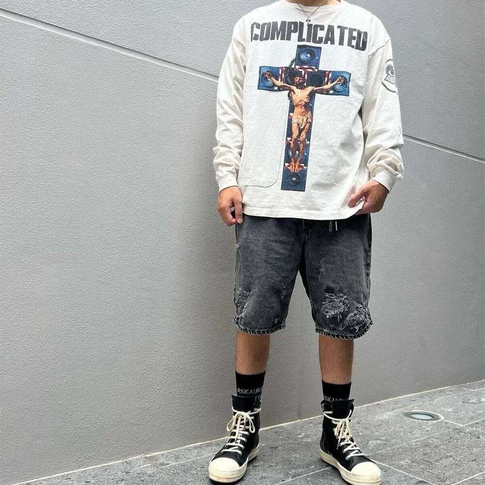 Yao Fashion Saint Of Michael 24Ss Casual Men Clothing Long Sleeve Tee Vintage Retro Oversize Streetwear Hiphop T Shirt
