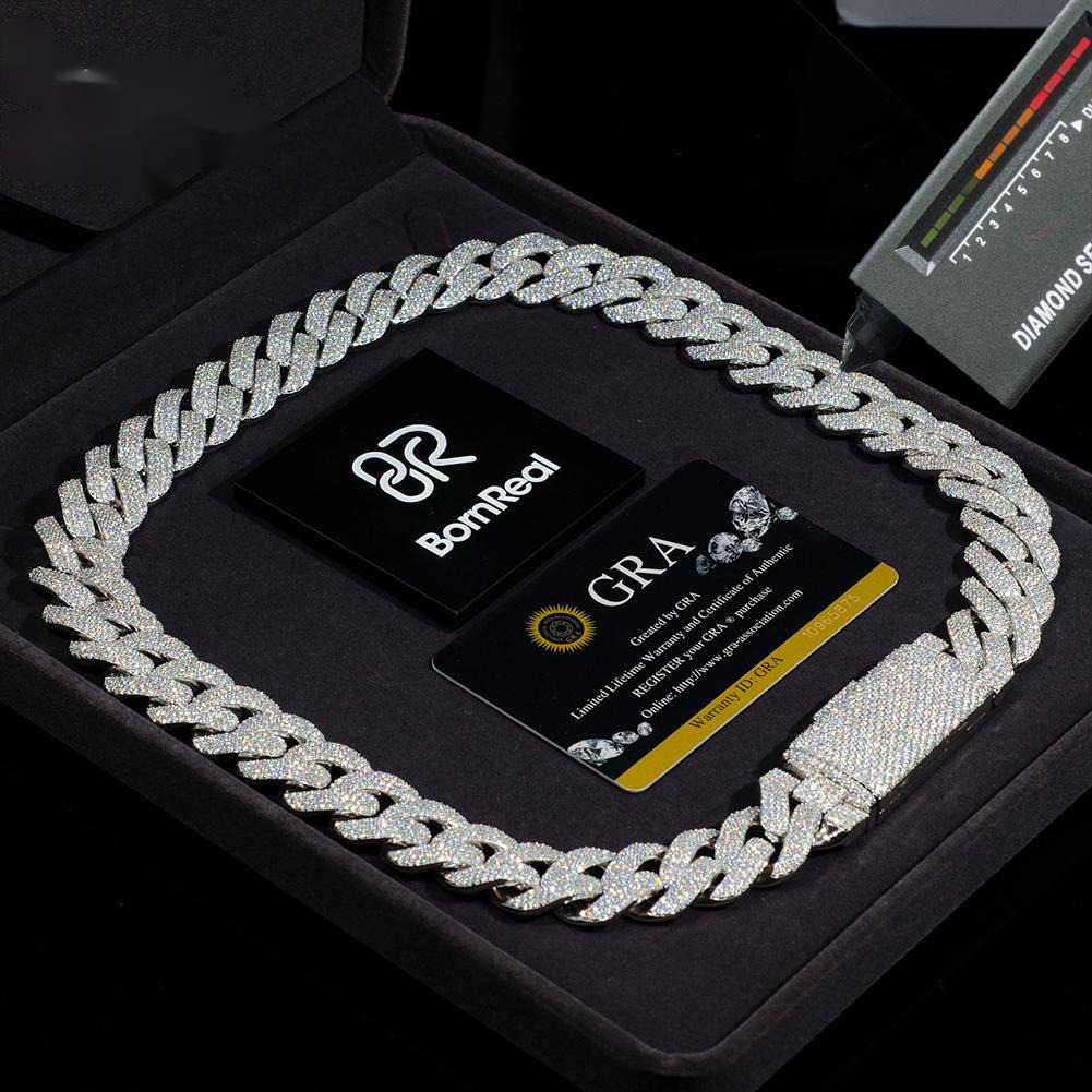 OACOCA 14mm 18 VVS Moissanite Iced Out Cuban Link Chain Necklace 925 Sterling Silver Hip Hop Fine Jewelry