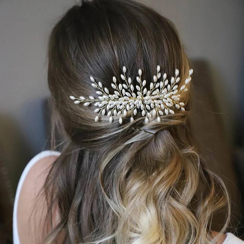 Crystal Pearl Hair Comb Clip Pin Alloy Leaf Hair Comb Handmade Headband Tiara For Women Bride Wedding Hair Accessories Jewelry 250610