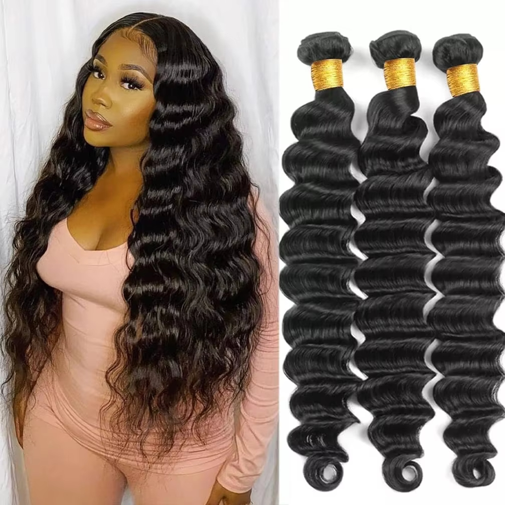 3/4 Hair Brazilian Water Wave Hair Bundles 100% Human Hair Weaving Remy Hair Extensions Water Wave Bundles 8-26inch Natural Color Hair Wave Weave Huma