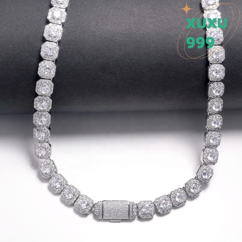 OACOCA Moissanite 925 Sterling Silver 10mm 12mm Trendy Hip Hop Jewelry Iced Out Rock Candy Tennis Diamond Necklace Tennis Bracelet