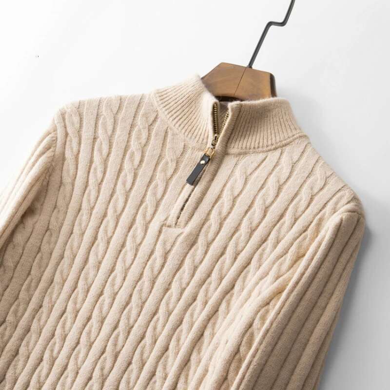 Boutique Men's Solid Color Turtleneck Top Autumn And Winter Thermal Zipper Pullover Stretch Sweater