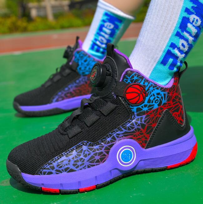 Children's basketball shoes Designer teenagers' practical training high top sports shoes for students mesh breathable rotating buckle runnin