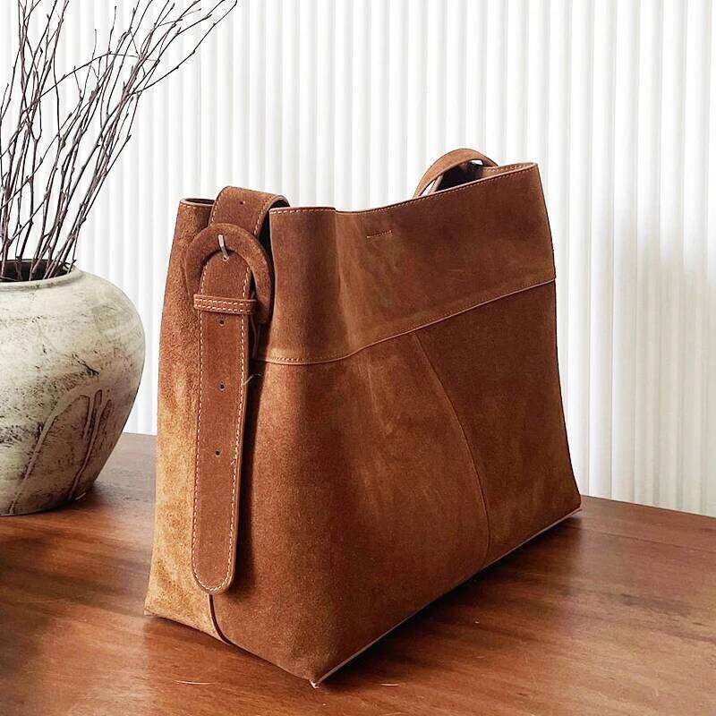 Korean Genuine Leather Tote Bags For Women Designer Handbag Purse 2024 New In Cowhide With Inner Pocket Underarm Shoulder