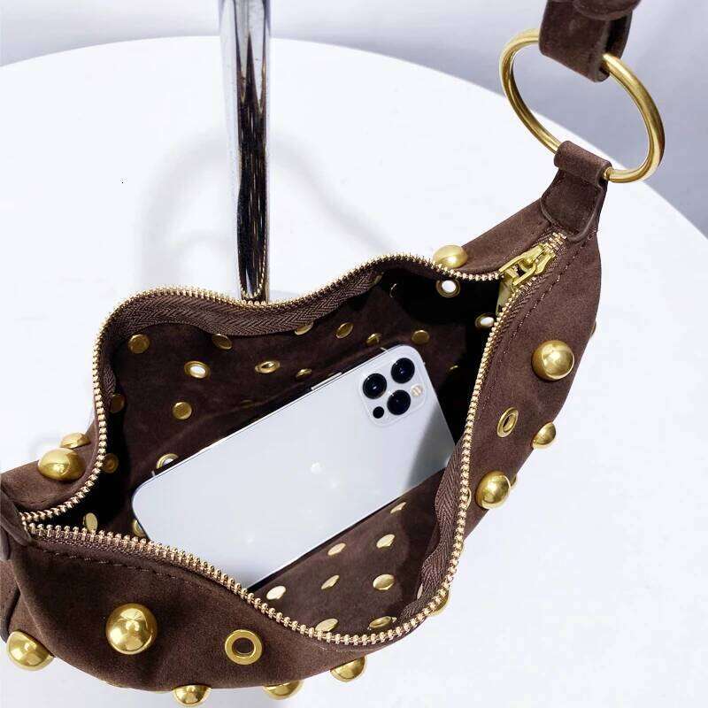 Faux Suede Saddle Bags For Women Designer Handbags And Purses 2025 New In Vintage Rivets Decoration Underarm Shoulder