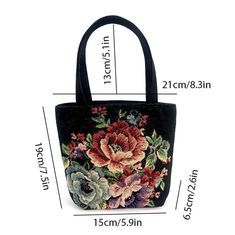 Canvas Tote Jacquard Embroidery Handbag Ethnic Style Office Casual Zipper Small Handheld Bag