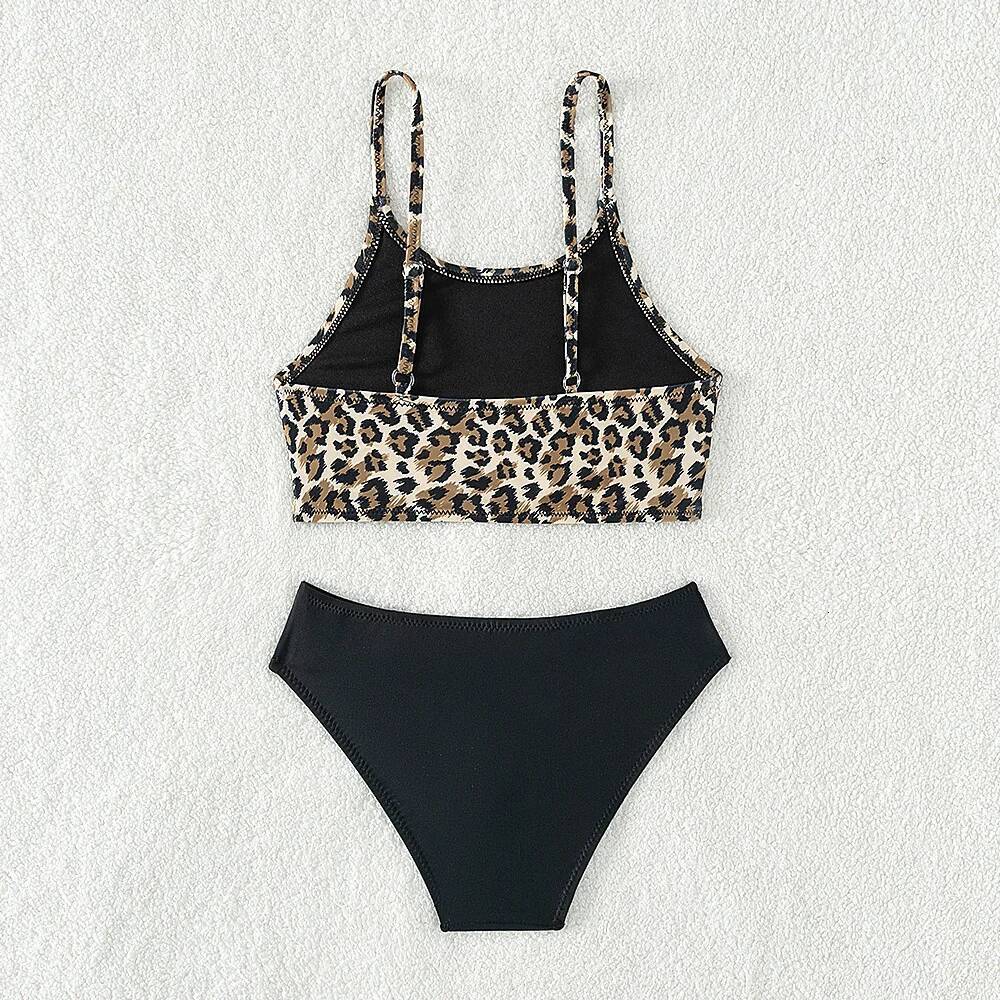 5-14years Childrens Swimsuit for Teenager Girls Leopard Bikini Sets Split Two-piece Summer Girl Swimwear