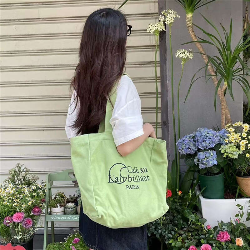 Korean Style INS Lazy Canvas for Women Large Capacity Tote 2023 Spring Summer New Embroidered Fashion Shoulder Bag