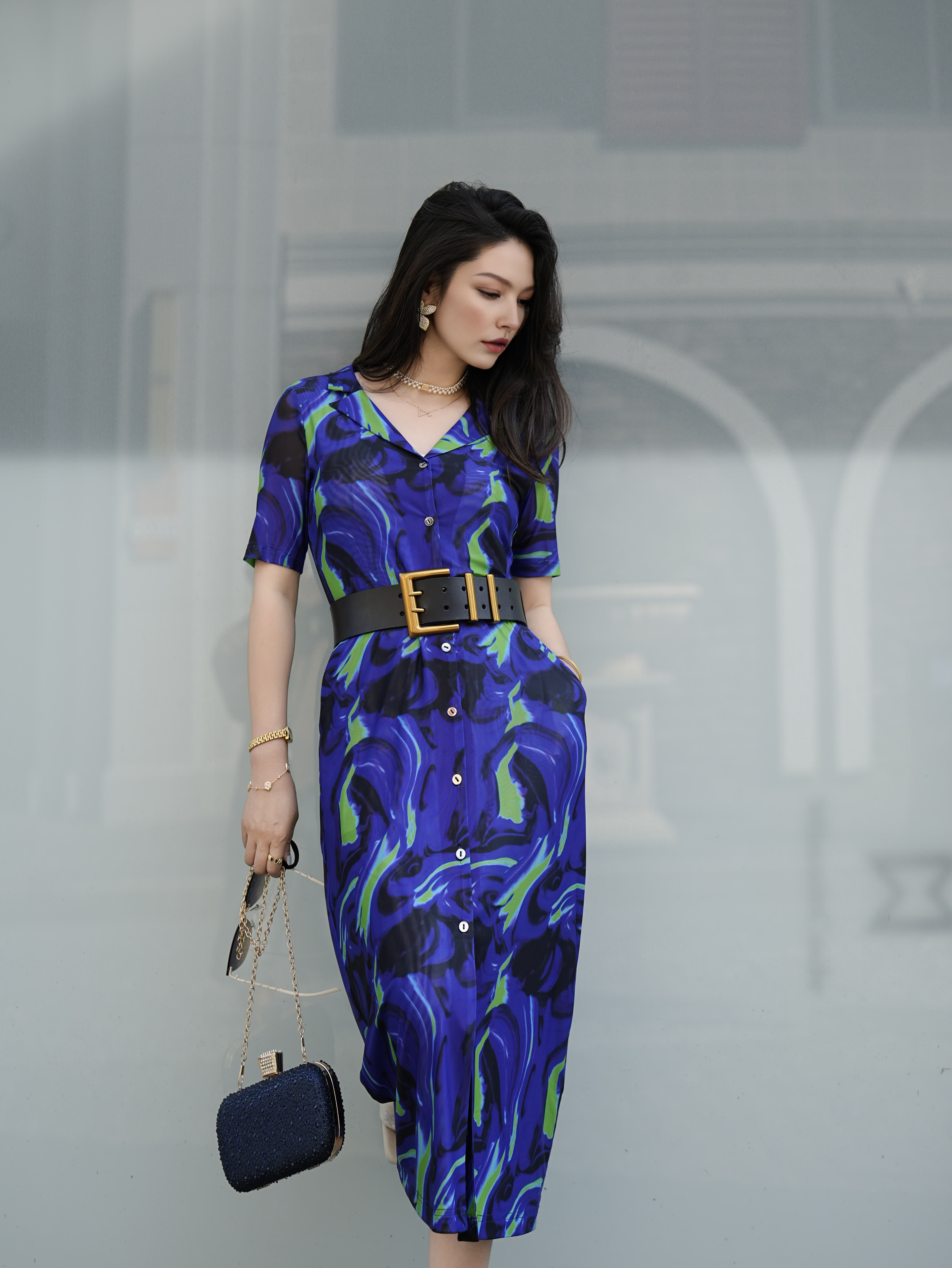 HZHJ new original designer style emerald blue fairy dress appears white and thin, high-end, light luxury and western-style