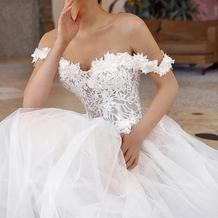 lace a line wedding dress 3d floral appliques sweep train bridal gowns boho garden wedding vestidos