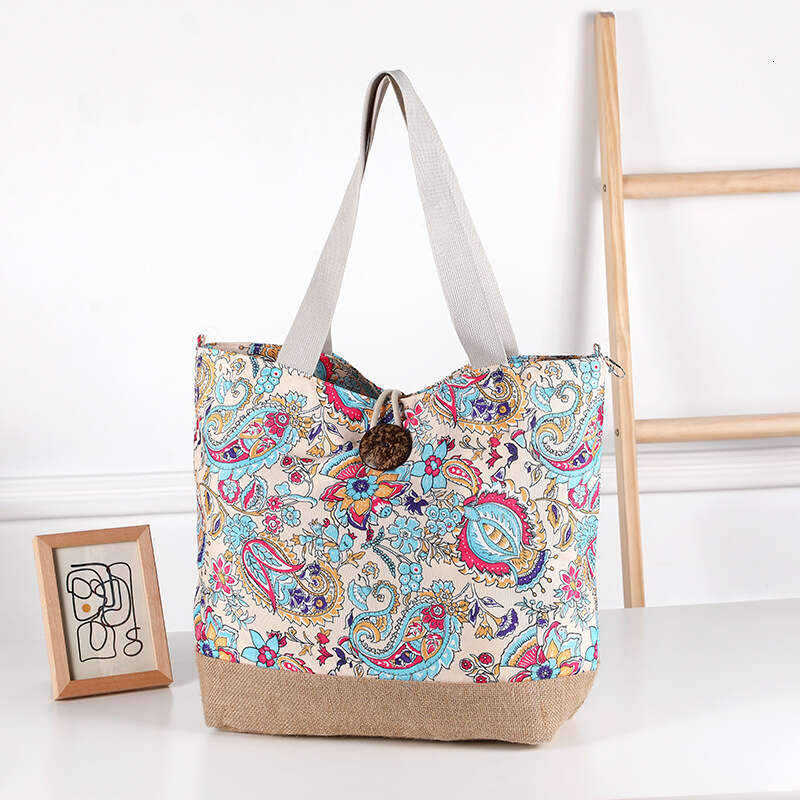 Ethnic Style Printed Casual Shoulder Fashion Trend Shopping Exotic Canvas Straw Bag