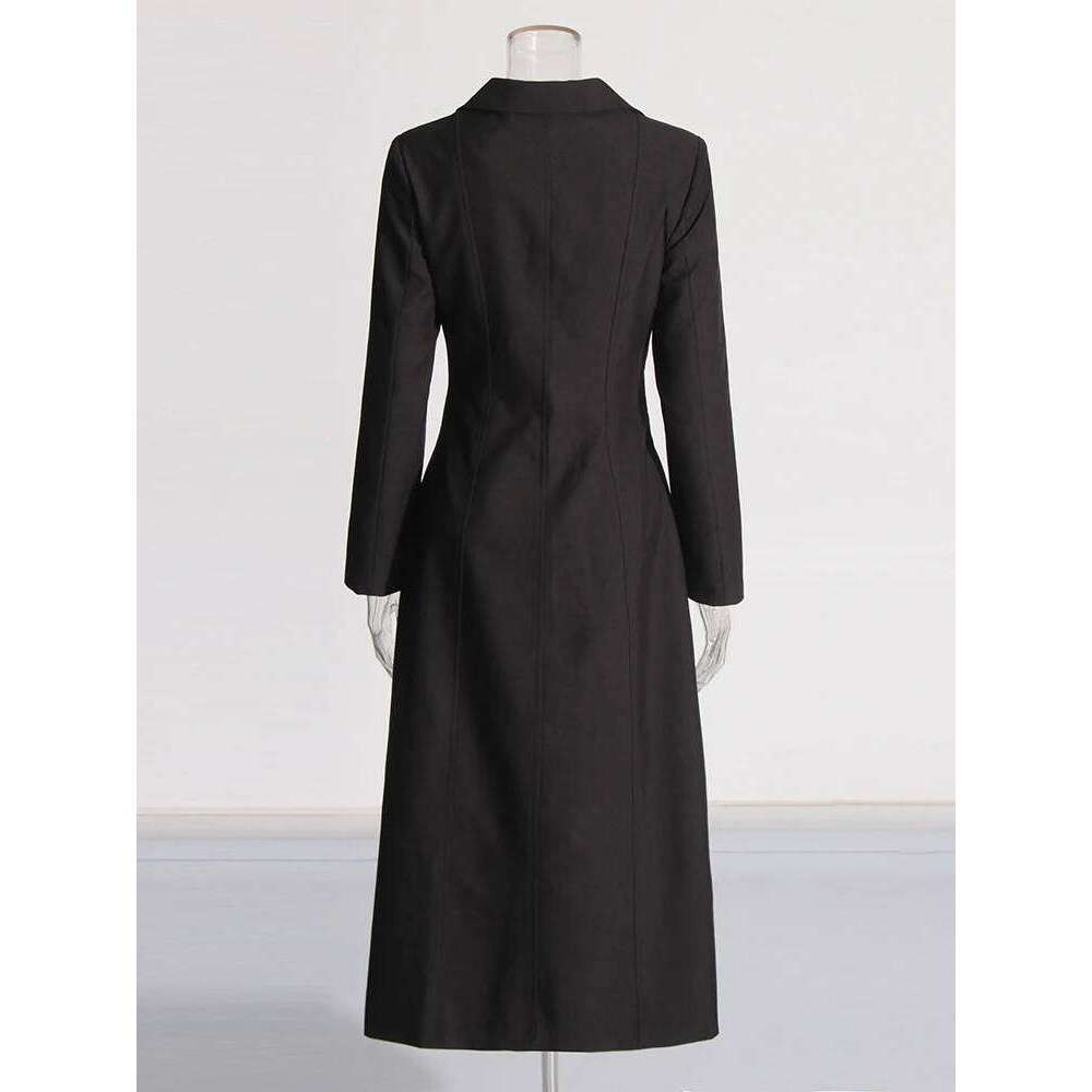 TWOTWINSTYLE Solid Hollow Out Coat For Women Lapel Long Sleeve Spliced Belt Chic Sexy Asymmetrical Jackets Female New