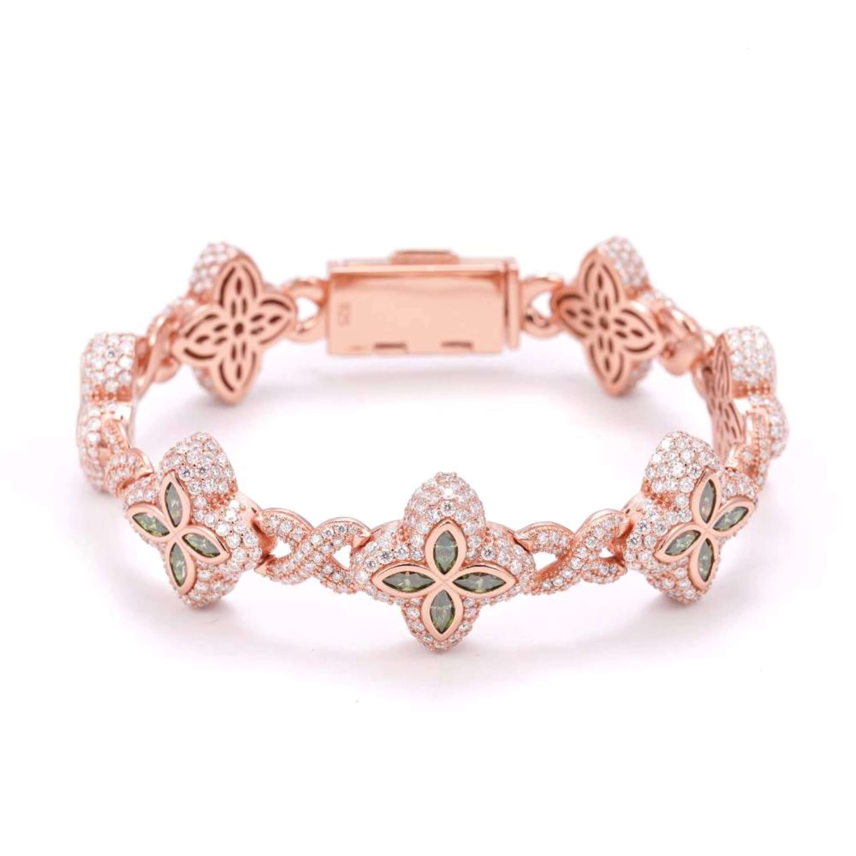 19MM Colored Moissanite 4 Leaf Clover Infinity Link Bracelet Luxury Iced Out Design Sparkling Gemstone Jewelry for Men and Women