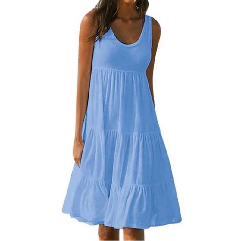 Women Casual Solid Mini Dress 2024 Summer Elegant Sleeveless Ruffles Loose Short Dress Beach Party Sundress Oversize Streetwear XJ250610