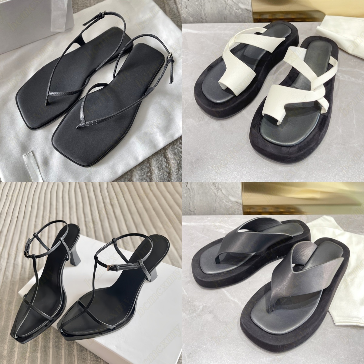 row sandals designer sandal Ginza Rai Leather Slippers square toe open toe flip flops luxury summer flat bottom casual Slipper