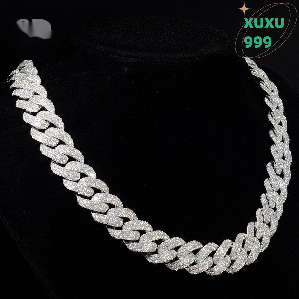 OACOCA 14mm 18 VVS Moissanite Iced Out Cuban Link Chain Necklace 925 Sterling Silver Hip Hop Fine Jewelry