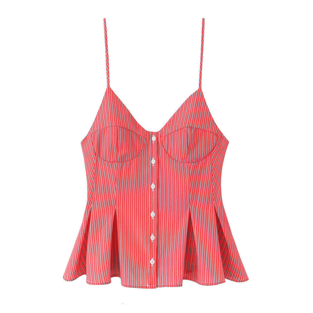 6013- New Women's Fashion V-Neck Buttoned Solid Color Pleated Camisole Top For Women B5
