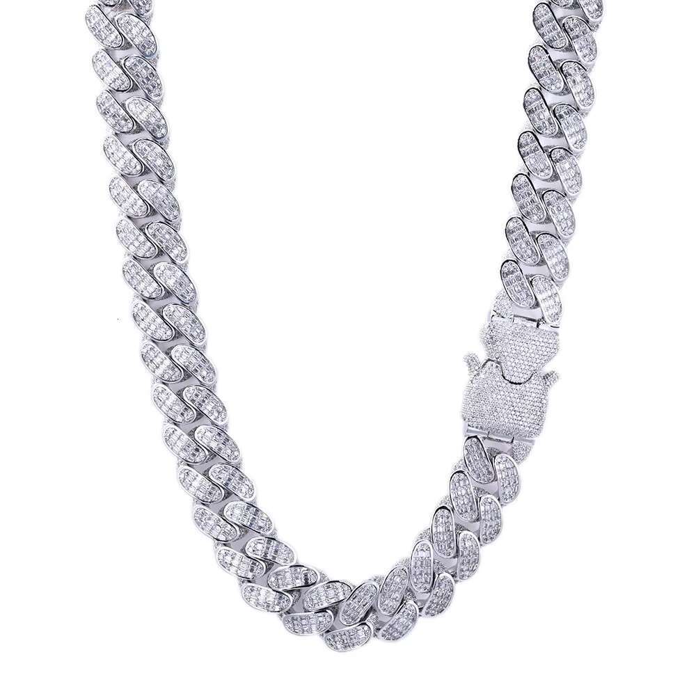 Hip Hop Three Row T-Square 925 Sterling Silver VVS D Color Moissanite Necklace Iced Out Miami Cuban Chain Link Jewelry for Men