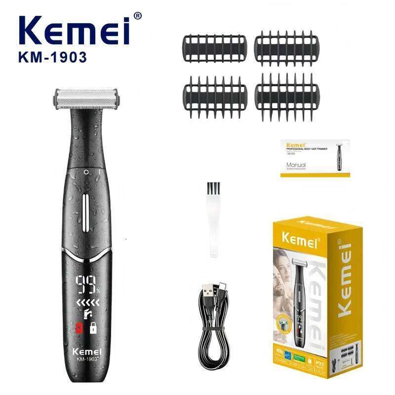 Kemei KM-1903 Unisex Private Trimmer Electric Shaver with LCD Display Full Body Hair Removal Device
