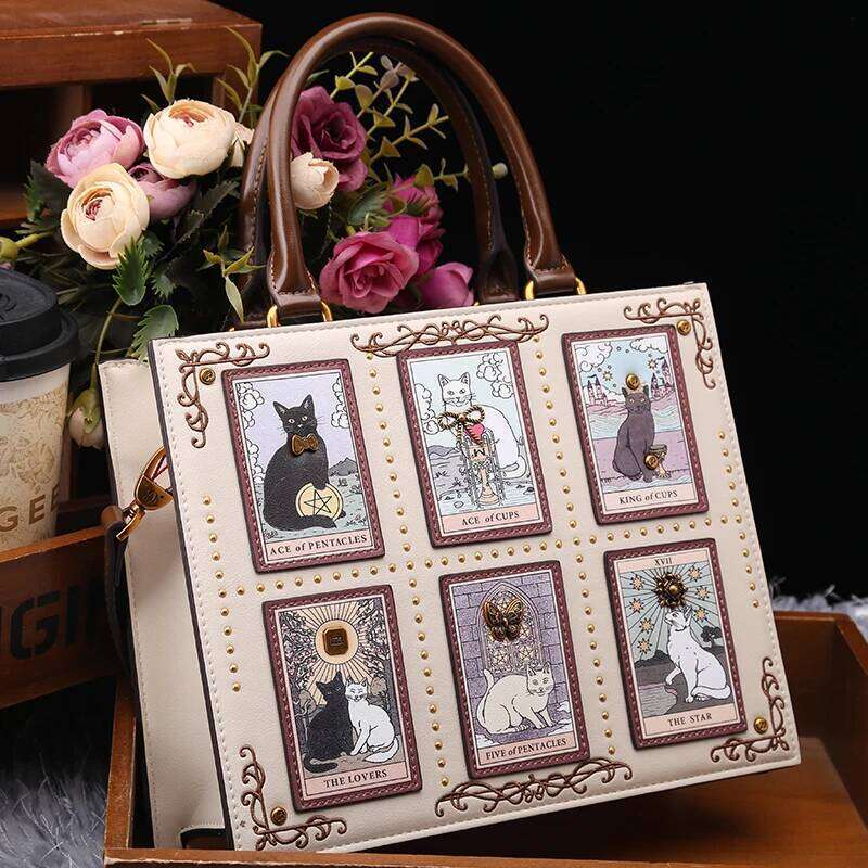 Vintage Designer Delicate Embroidery Cat Printing Women Popular And Fashionable Tote Bag With Large Capacity