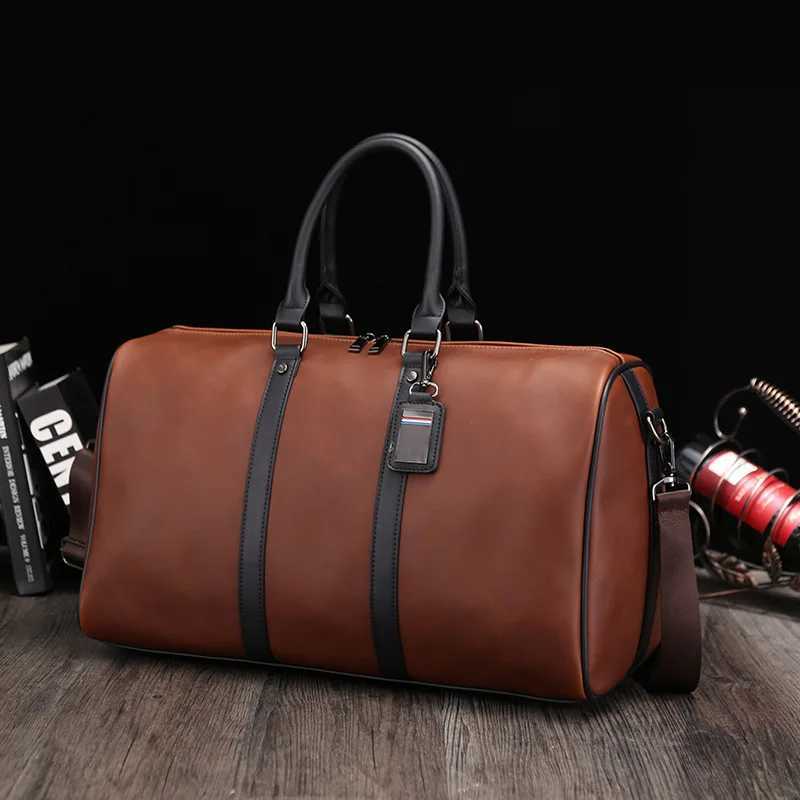 Mens Travel Tote Duffle Gym Bag Crazy Horse PU Leather Handbag Business Fitness Pocket Luggage Vintage Shoulder Sports Bag W250610
