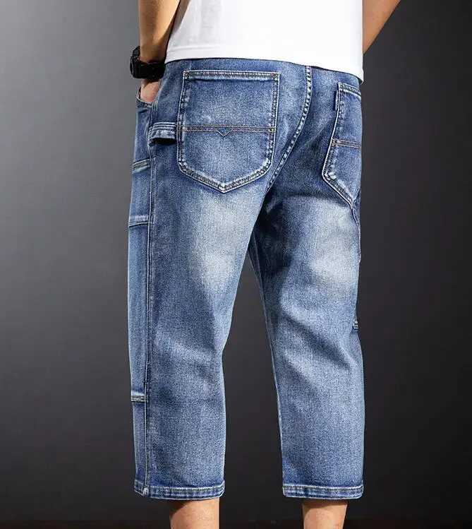 Mens Baggy Denim Shorts Fashion Streetwear Hip Hop Skateboard Cargo Hole Jeans Male Calf-Length Pants M250610