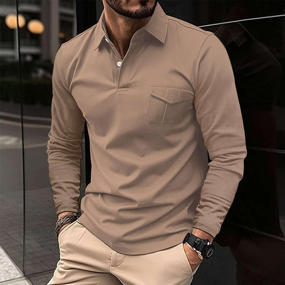 Autumn Winter New Men's Long Sleeve Casual Turn-Down Collar Sports Polo Shirt B5